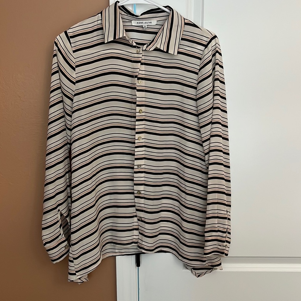 Blush and black striped button up shirt